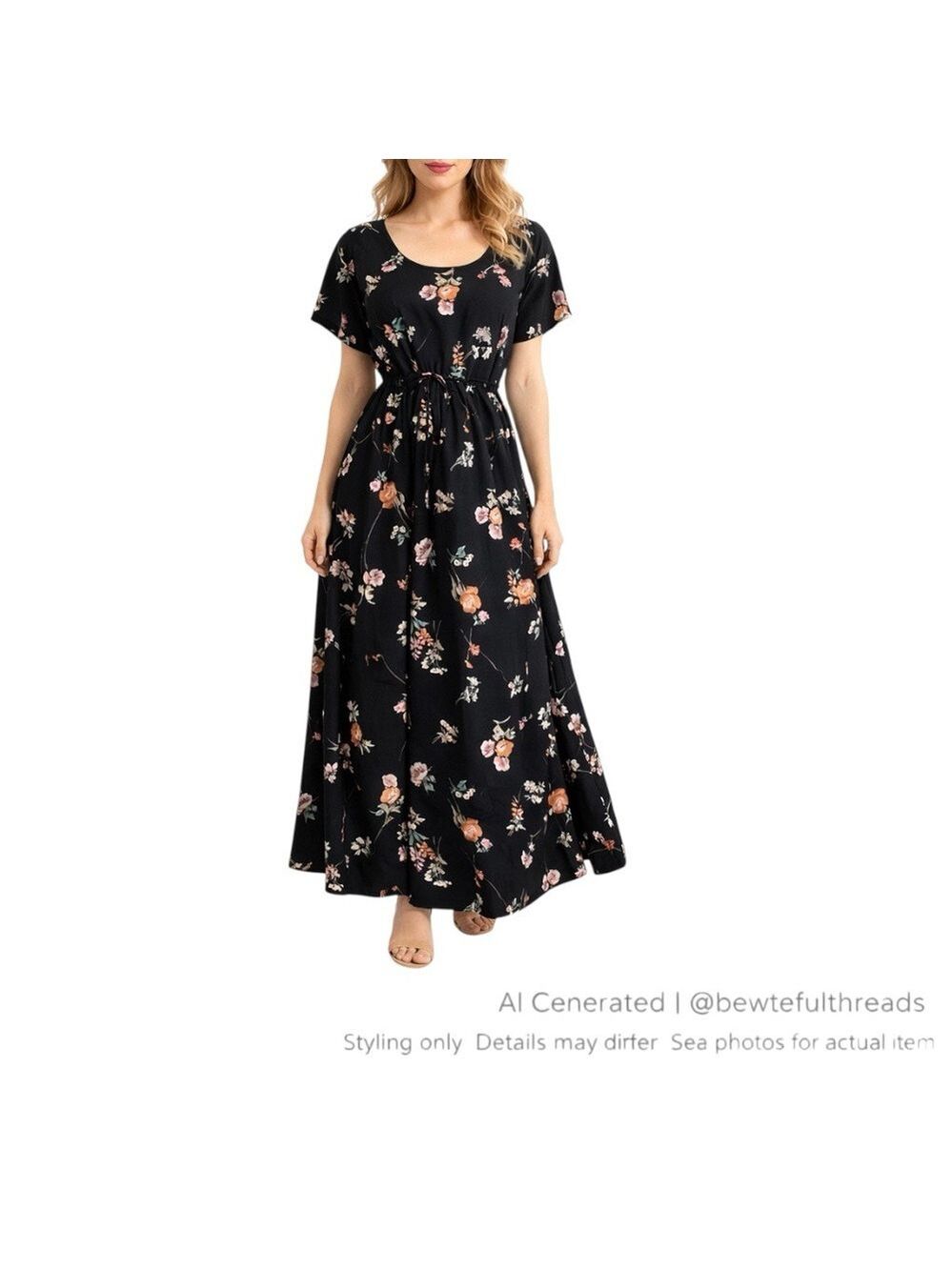 Vintage Euro Mode Floral Vacation Maxi Dress XL-L Cottagecore